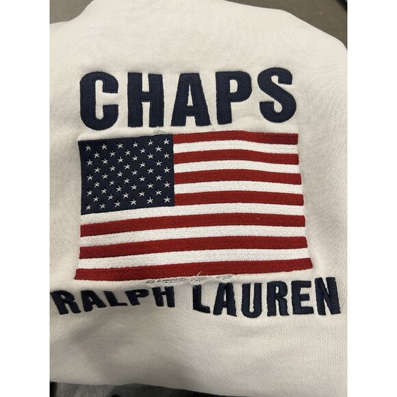 Chaps Ralph Lauren USA Flag embroidery white sweatshirt Size Large - Picture 9 of 10